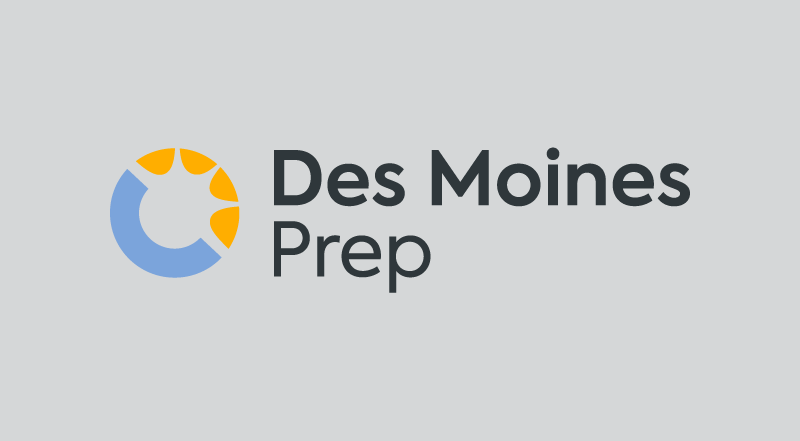 Full color Des Moines Prep logo on light background.